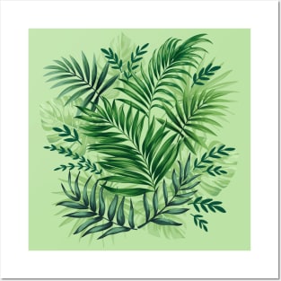 Green Tropical Palm & Monstera Leaves Posters and Art